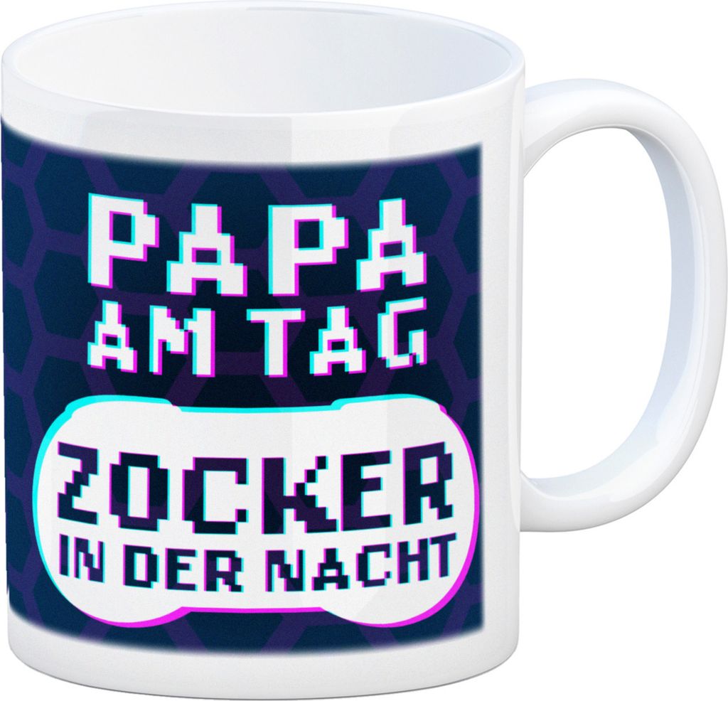 Papa am Tag - Zocker in der Nacht Kaffeebecher für Gamer und Väter