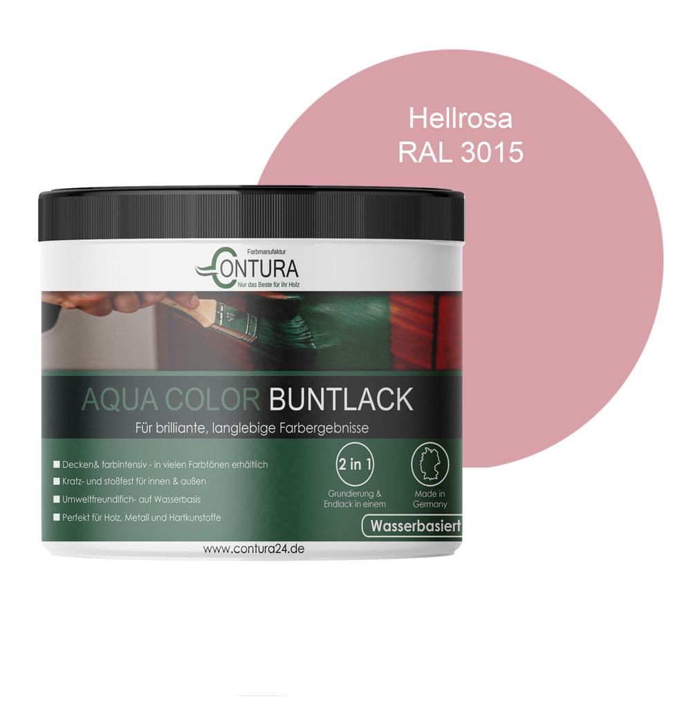 Contura 250ml. Buntlack Lackfarbe Lack Außen Innen Holz Metall Farbe Holzlack Möbellack - RAL 3015 Hellrosa