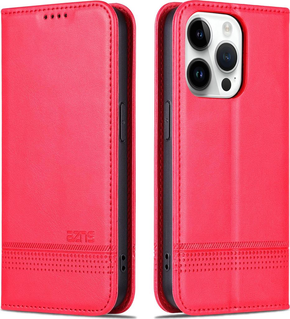 Leder Hülle für iPhone 15 Pro, Klapphüllen Brieftasche Magnetverschluss Ständer Schutzhülle Rosa