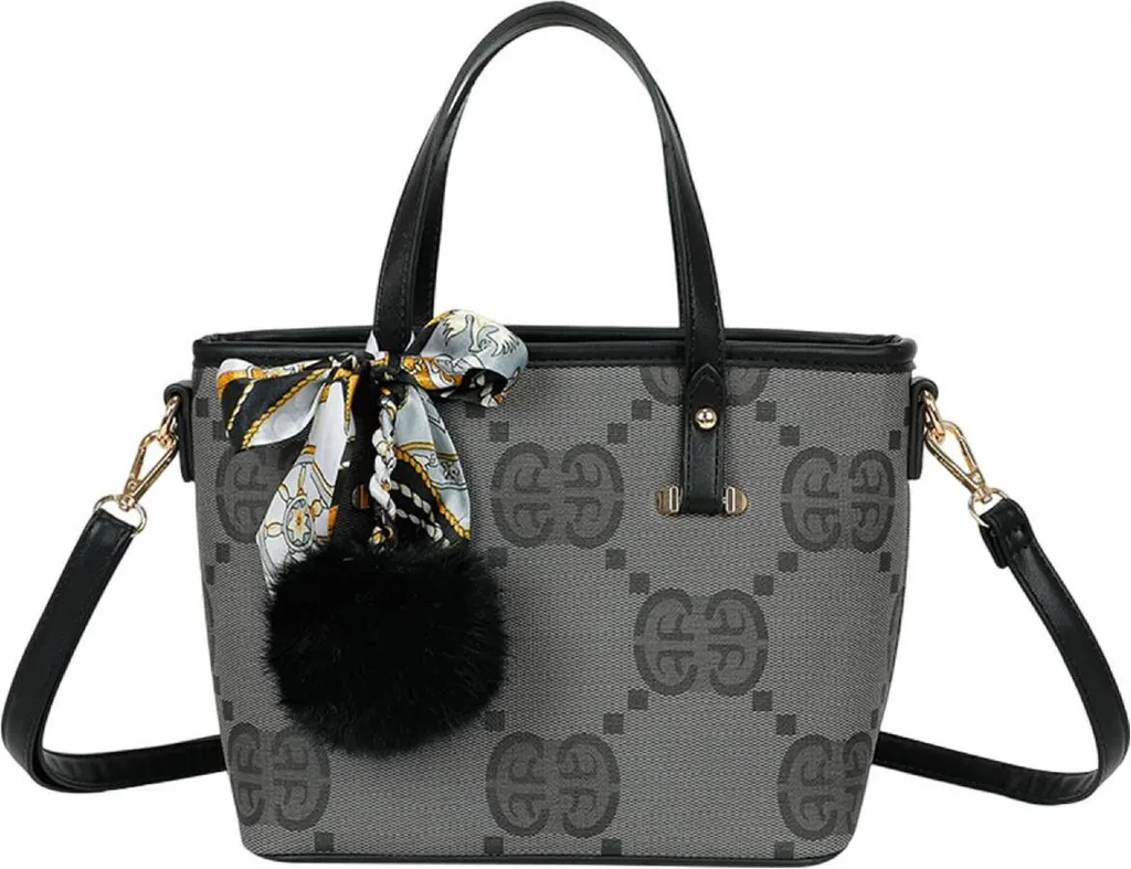 Gallantry Borsa Donna Artigianale Paris - Nera con Sciarpa e Pompon