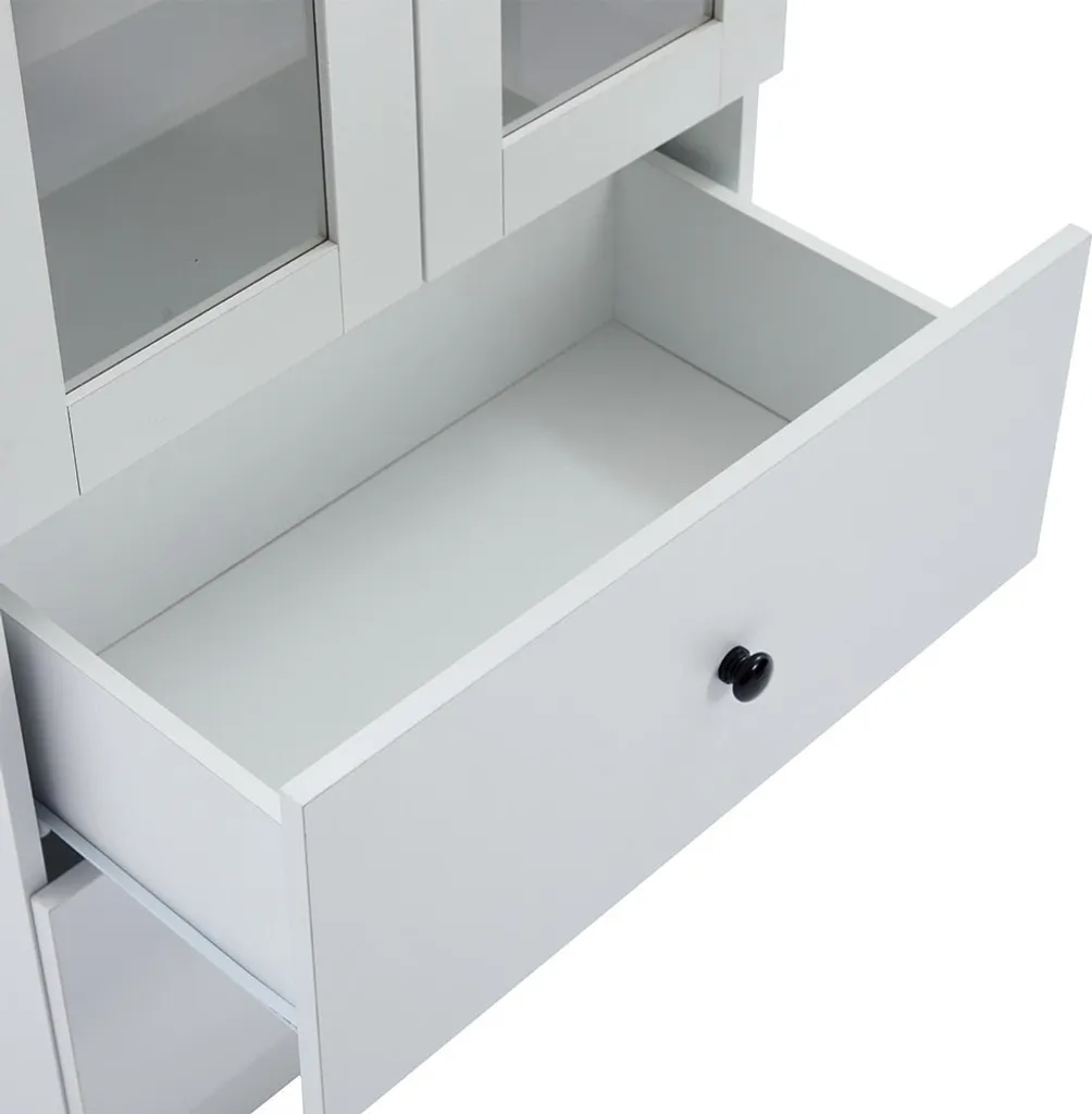 Vitrine LED Blanche avec Port USB et Tiroirs : Meuble d'Exposition Moderne