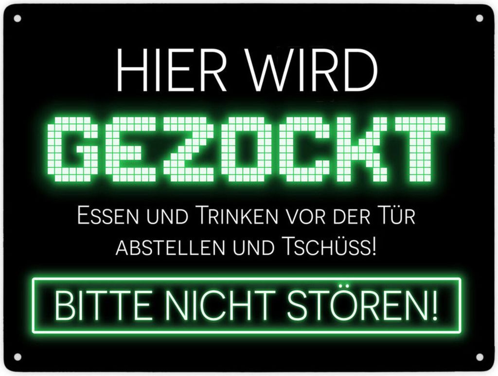 Hier wird gezockt Metallschild XXL in 28x38 cm für Gamer in grün