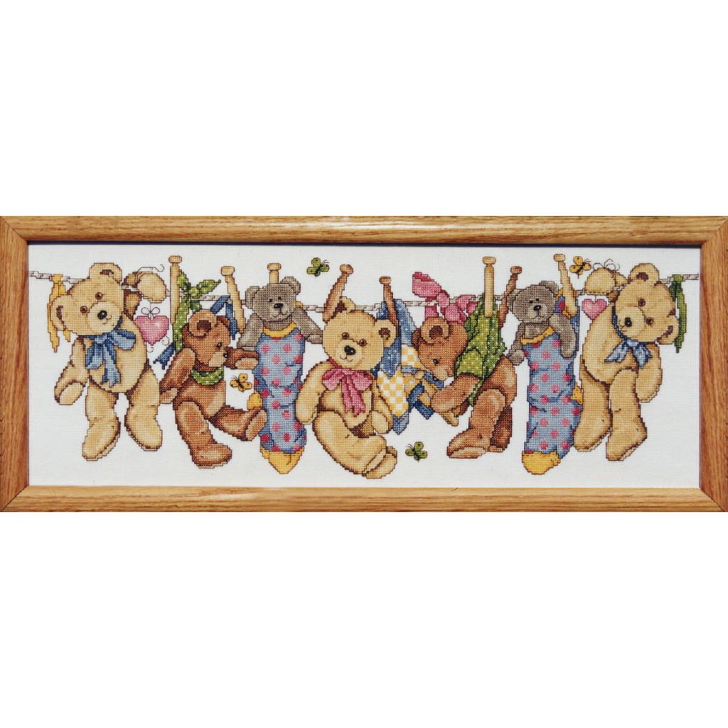 Design Works Kreuzstich Stickpackung "Teddies auf der Leine", Zählmuster, 20x56cm
