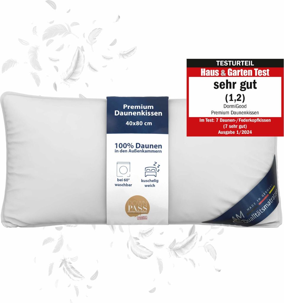 DormiGood | Premium Daunenkissen | 40x80 cm | Daunen | Produktbild 
