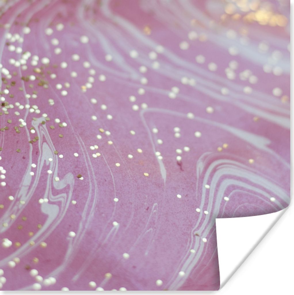 MuchoWow Poster Marmor - Gold - Rosa - Weiß 100x100 cm - Babyzimmer