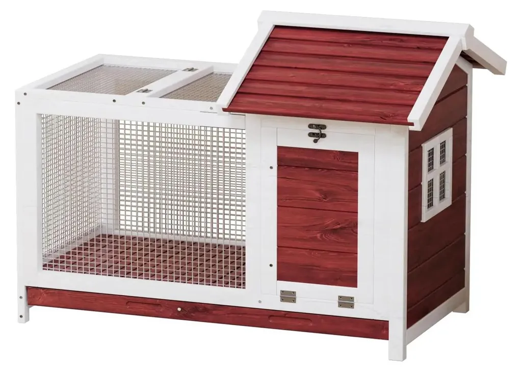 Clapier en bois rouge-brun 86 cm grand format avec toit ouvrant pratique