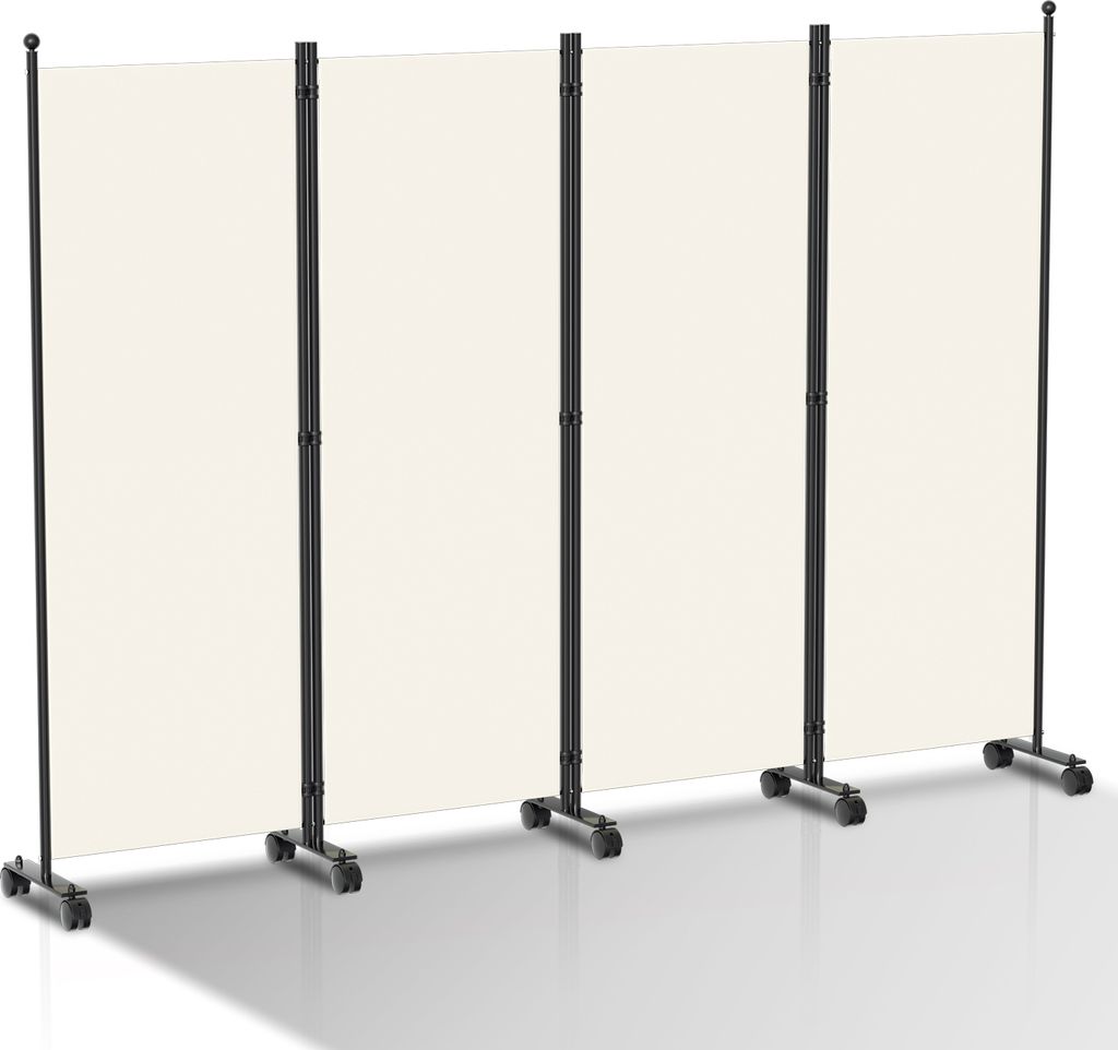 TolleTour Paravent auf Rollen Outdoor Raumteiler Garten Spanische Wand Trennwand Raumtrenner 4 teilig Beige 228x181 cm