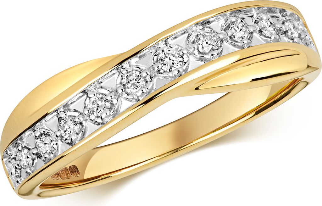 Funkelndes Feuer 9 Karat (375) Gold Diamant Kreuz über Ring / Ring gekreuzt Brillant-Schliff 0.12 Karat H - I1 I2, 55 (17.5); TRS319889KYRSO