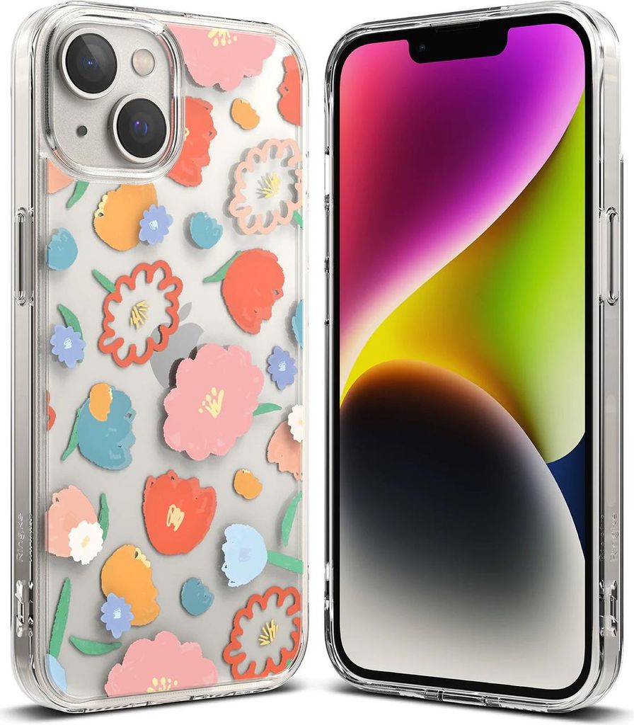 Ringke Fusion Design Panzerhlle mit Gelrahmen fr iPhone 14 Plus, transparent (Blumen)