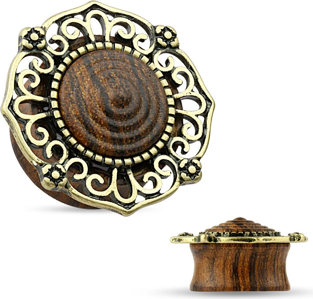 Holz Plug Flesh Tunnel Wood Ear Plug Saddle Fit Organic Vintage Ethno Piercing braun 16 mm