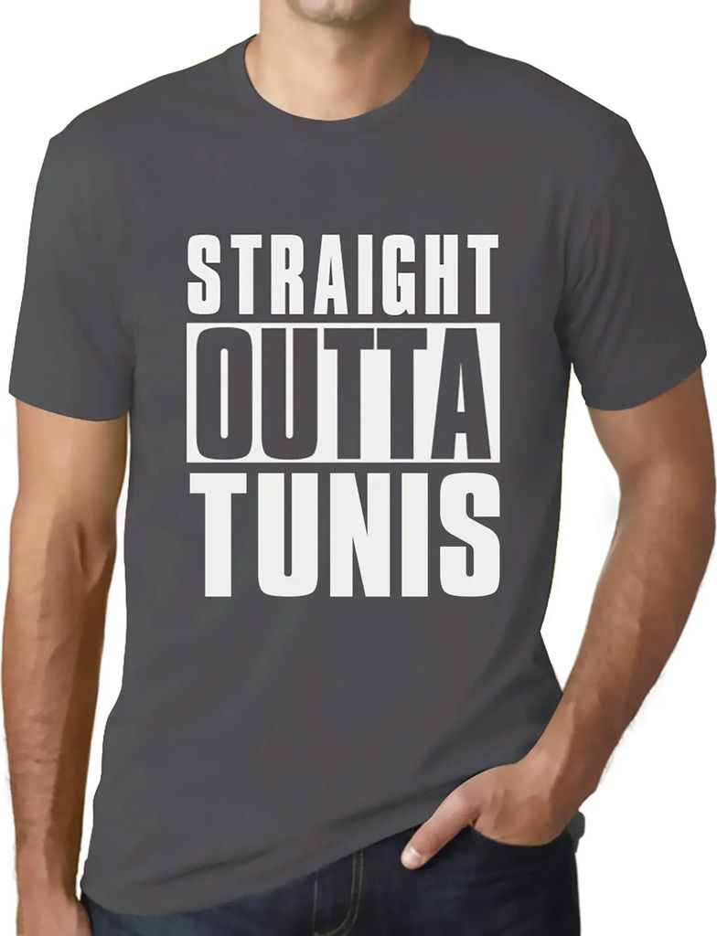 Herren Grafik T-Shirt Straight Outta Tunis Öko-Verantwortlich Vintage Jahrgang Kurzarm Lustige Druck Geburtstag Geschenk Mann