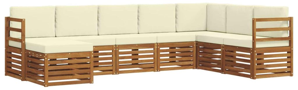 vidaXL Ecksofa Set mit Kissen 8 pcs Natur und Creme Massivholz Akazie