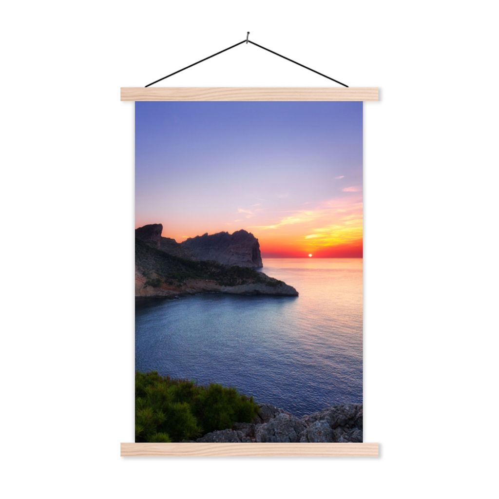 MuchoWow Textilposter Meer - Felsen - Berge - Natur 40x60 cm mit holzfarbenen Rahmen - Poster