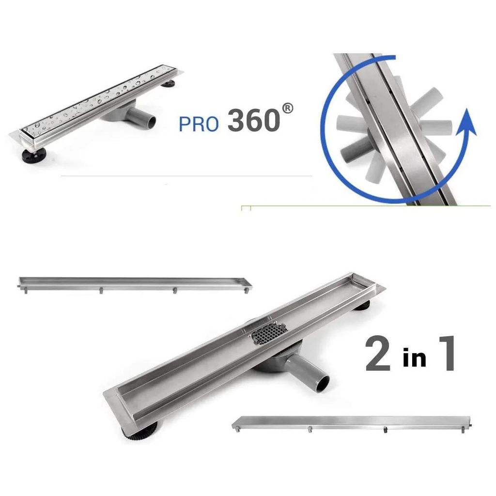 Duschrinne 90cm Edelstahl Bodenablauf - 360° Siphon Befliesbar Duschablauf Flach mit Geruchsstop Haarsieb Für Bad, Außenbereich