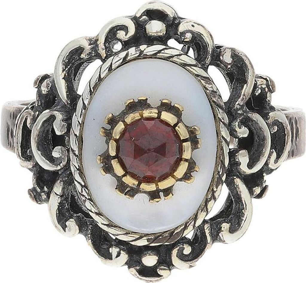JuwelmaLux Trachten Damenring 925/000 Silber, Perlmutt, Granat, geschwärzt JL30-07-4359