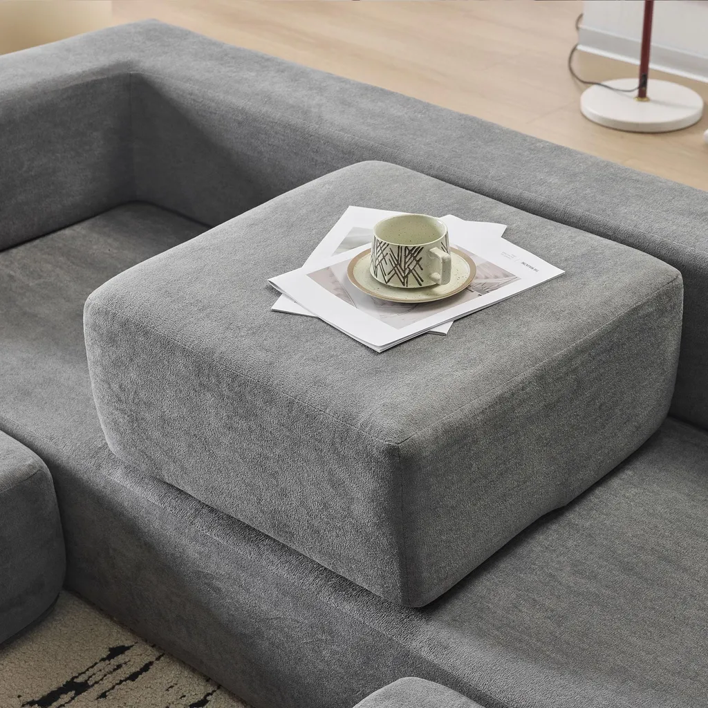 Canapé de salon modulable 201 cm gris convertible idéal petit espace - 12