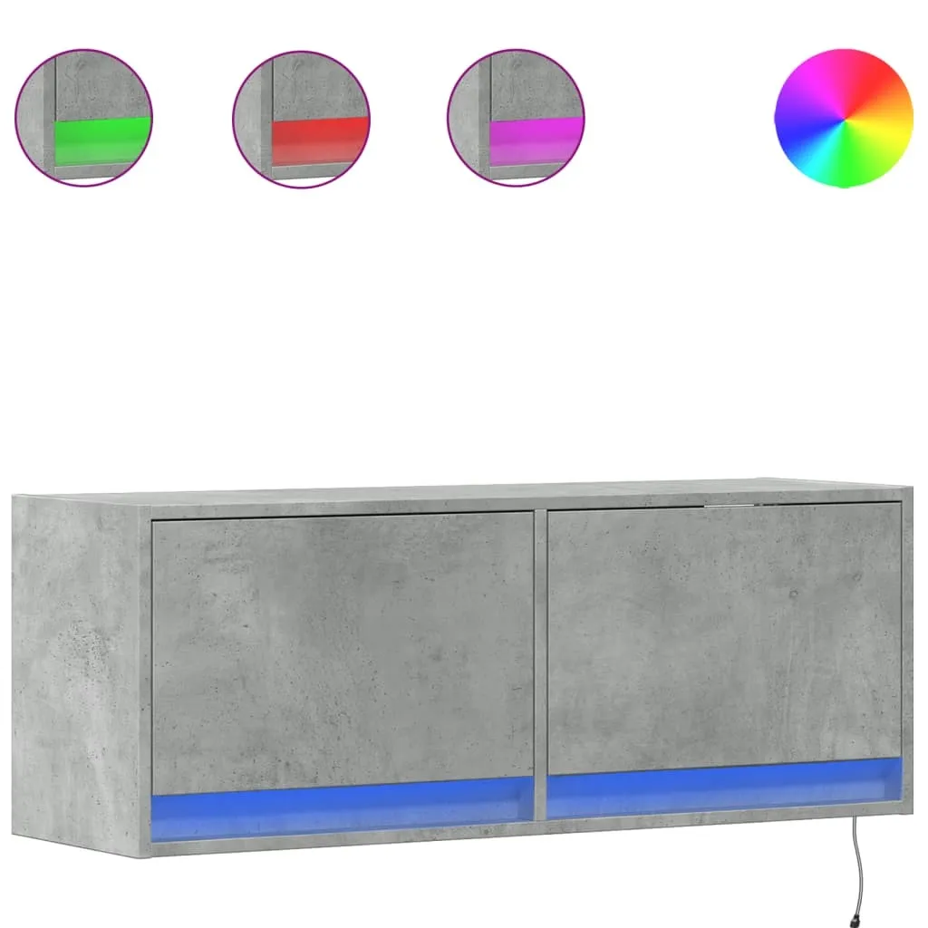 Pensile TV Grigio Cemento 100cm LED | Mobile Sospeso Moderno Soggiorno