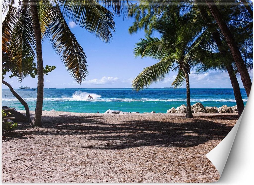 Vlies fototapete Sandstrand zwischen Palmen 100x70 cm Feeby Blau inkl. Kleber einfache Montage