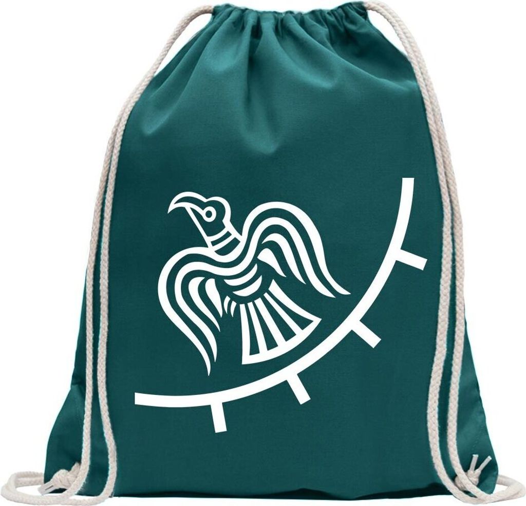 Kiwistar - Turnbeutel - petrol - Odin Raven Banner - Viking - Fun Rucksack Sport Beutel Gymsack Baumwolle mit Ziehgurt