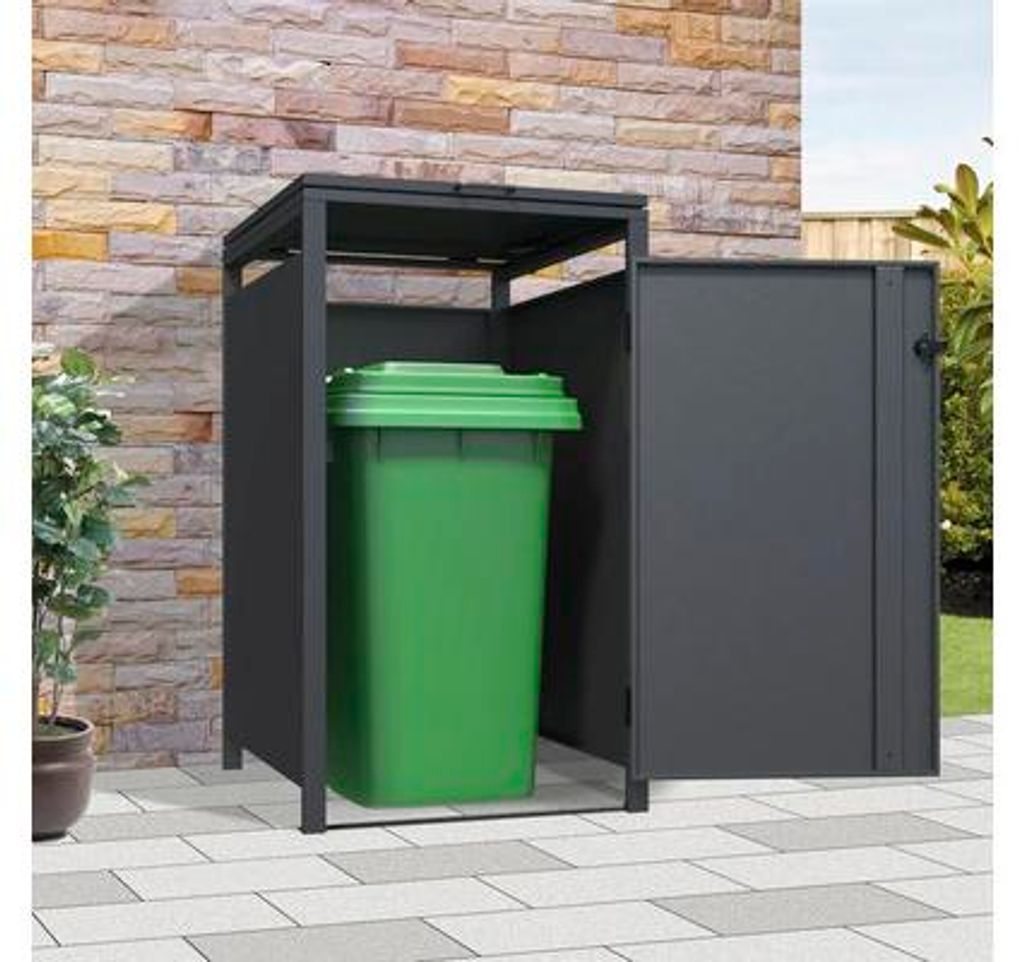 Mülltonnenbox Konsta Metall für 1 Mülltonne 240 l inkl. Gasdruckfedern 68 x 80 x 116 cm schwarz metallic matt