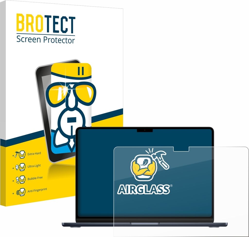 BROTECT Schutzglas für Apple MacBook Air 13" M3 2024 / M2 2022 Schutzfolie Panzer Folie Glas Display Schutz klar