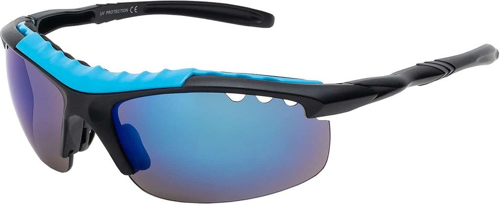 Uni Sonnenbrille 80er Fahrradbrille Sport Brille Retro verspiegelt Blau