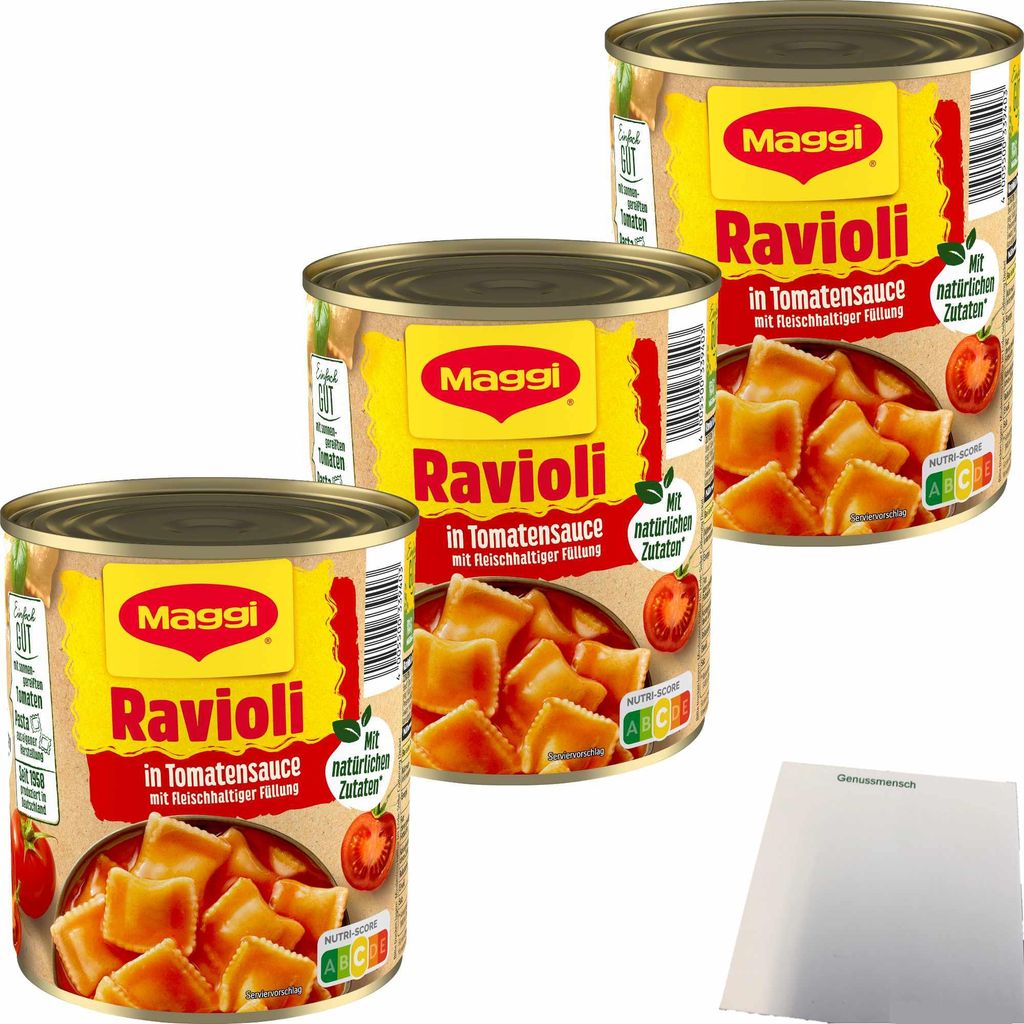 Maggi Ravioli in Tomatensauce 3er Pack (3x800g Dose) + usy Block