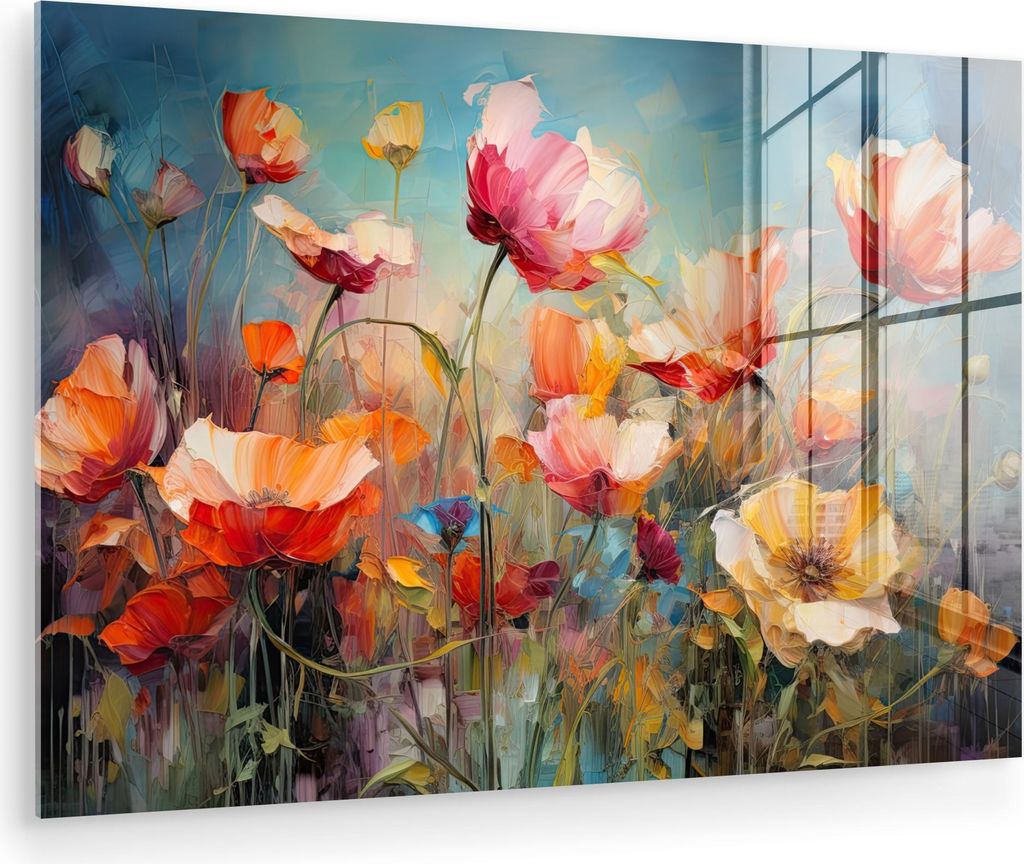 MuchoWow Glasbilder - Bilder auf Wandbild - Foto auf Glas Blumen - Aquarell - Kunst - Botanisch - Natur 120x80 cm Wanddekoration aus Glas - Acrylgl...