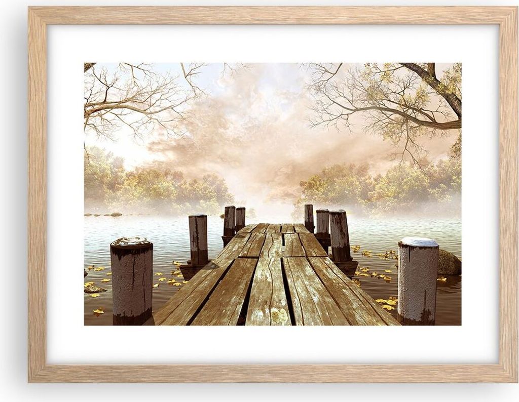 Gerahmtes Poster - Rahmen in heller Eiche - Illustration herbst landschaft bäume - 40x30 cm - Wand Bild - Wanddeko - Wandbilder - Wandposter - Bil...