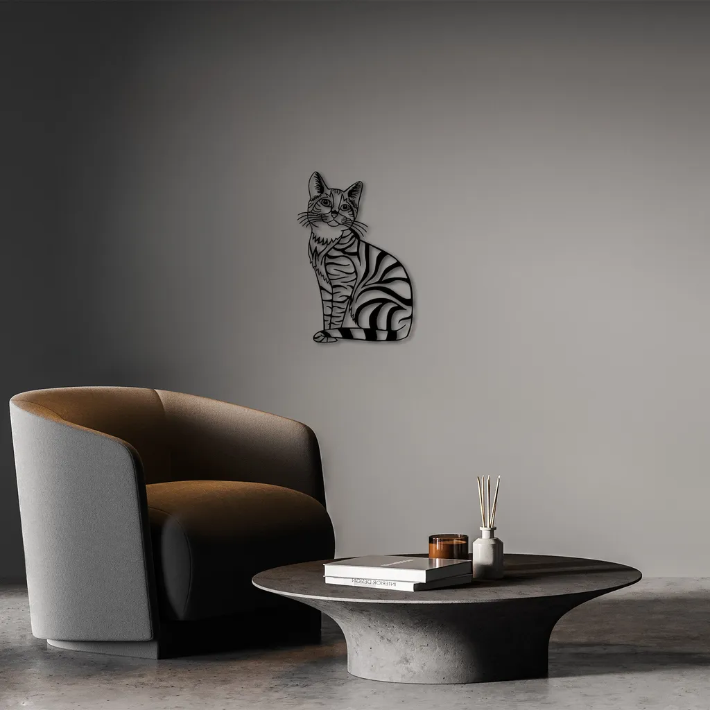 Décoration Chat en Métal Noir Wallity 46x68cm Finition Haute Qualité - 3