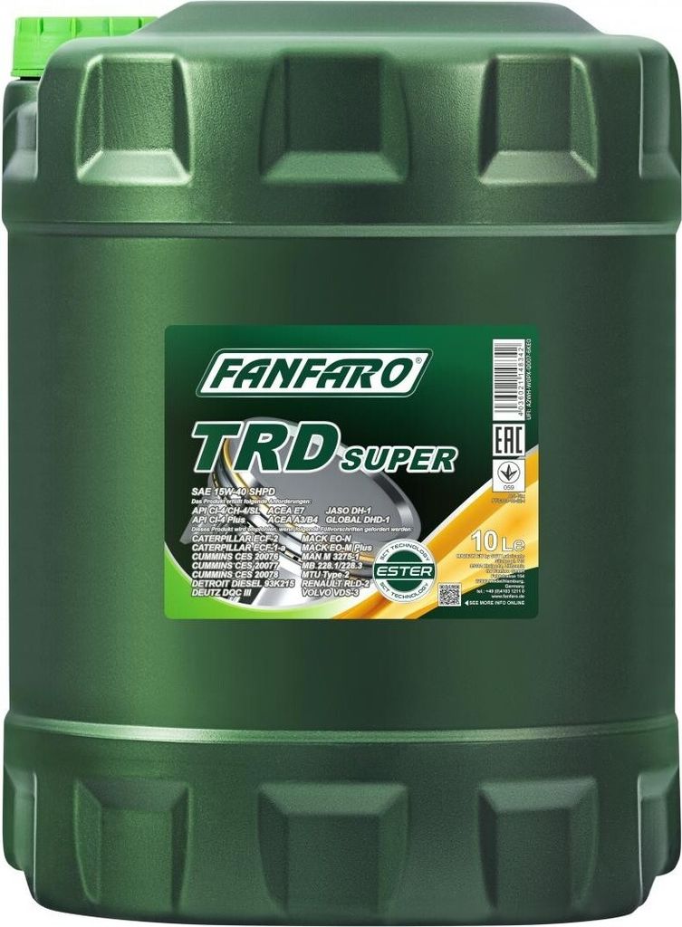 FANFARO SHPD TRD Super für 15W-40 10 Liter Motoröl Motorenöl GLOBAL DHD-1 CATERPILLAR ECF-2 CATERPILLAR ECF-1-A CUMMINS CES 20078 DDC PGOS 93K21...
