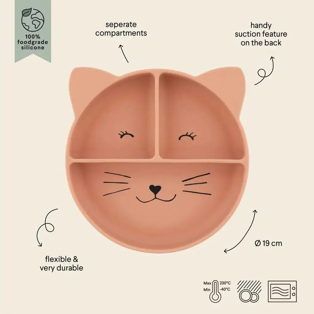 Assiette Bébé en Silicone Ventouse Madame Chat Trixie Multi-Compartiments
