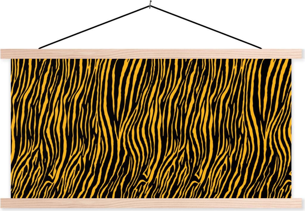 MuchoWow Textilposter Tiermuster - Tiger - Orange 120x60 cm mit holzfarbenen Rahmen - Klemmleiste