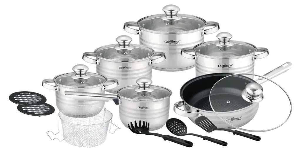 Set Pentole Acciaio Inox 10 Pezzi Con Coperchio Vetro