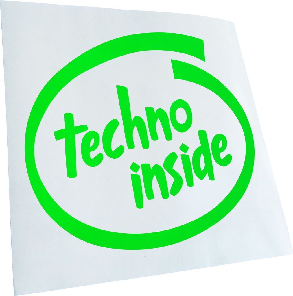 Kiwistar - Autoaufkleber - neongrün - 40 x 44 cm - Techno Inside - Heckscheibenaufkleber - Aufkleber für Auto Kfz Fahrrad, LKW, Truck Mofa
