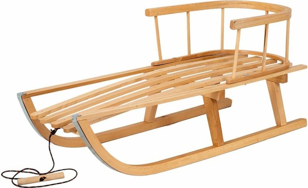 Slitta per bambini in legno massiccio con schienale e corda Immagine del prodotto 