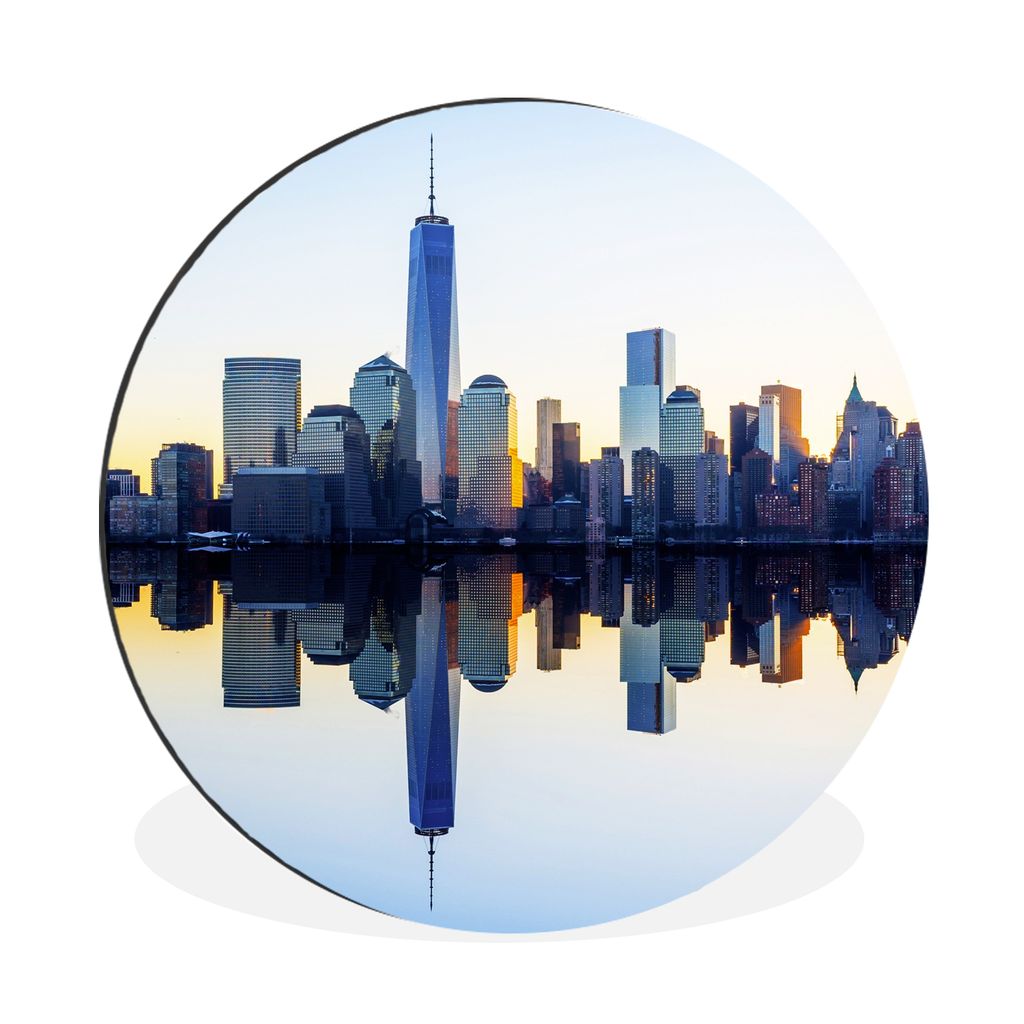 MuchoWow Aluminium Wandkreis Skyline - New York - Wasser Ø 90 cm Wanddeko Modern Wohnzimmer - Mauerkreis - Wandbilder - Runde Bild - Bild aus Al...