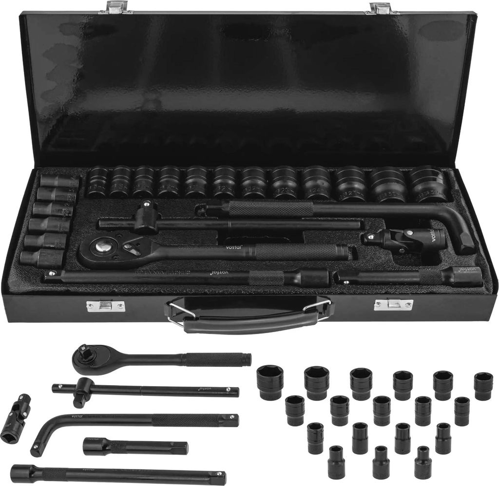 Schlagschraubernüsse 1/2" Kraftnuss 8 - 32 mm Satz 24 tlg. Ratsche mit Verlängerung 125 / 250 mm