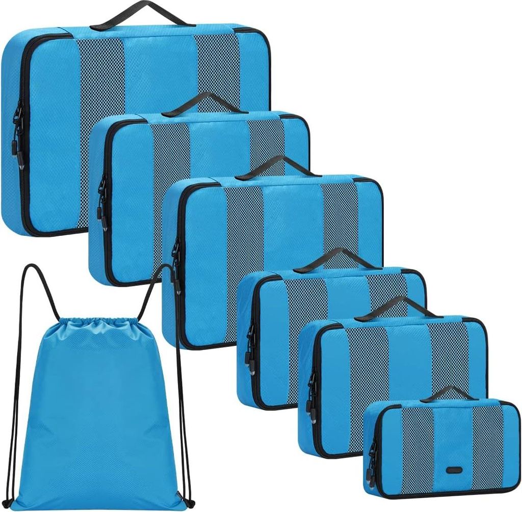 Koffer-organizer, 7-delige set (1 S+2 M+2 L+1 XL+1 Rucksack) mit wasserdichter Rucksack, Packtaschen, Kleidungstaschen, Reiseorganizer für das Tra...