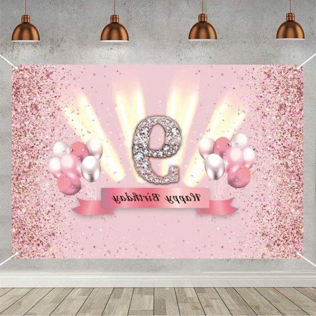 Rosa Glitter Tischdeko Mädchen Geburtstag Banner