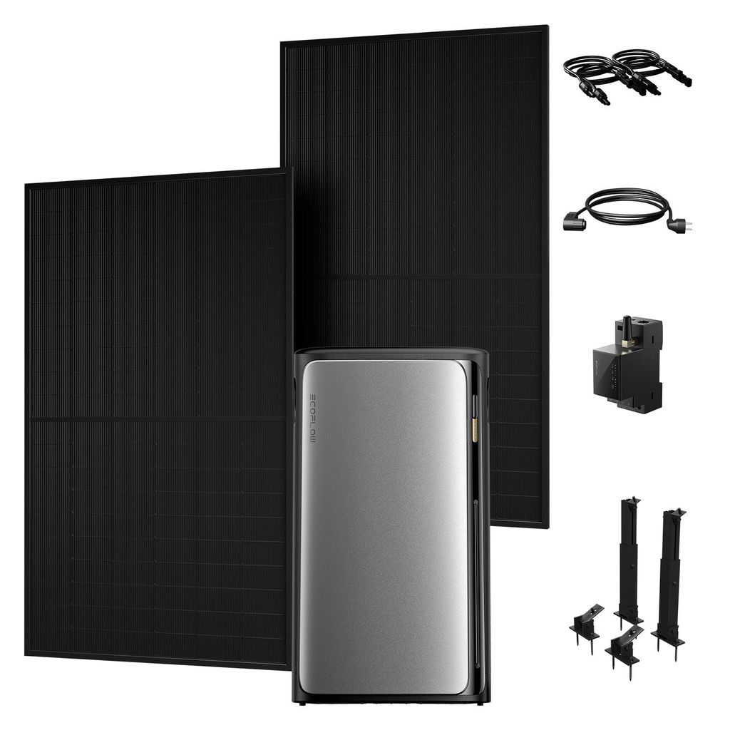 Powerness Balkonkraftwerk mit Speicher, EcoFlow STREAM Ultra 1,92KWh All-in-One 4 MPPT, 2x 500W Module & Smart Meter & 2x Flachdach-Halterung
