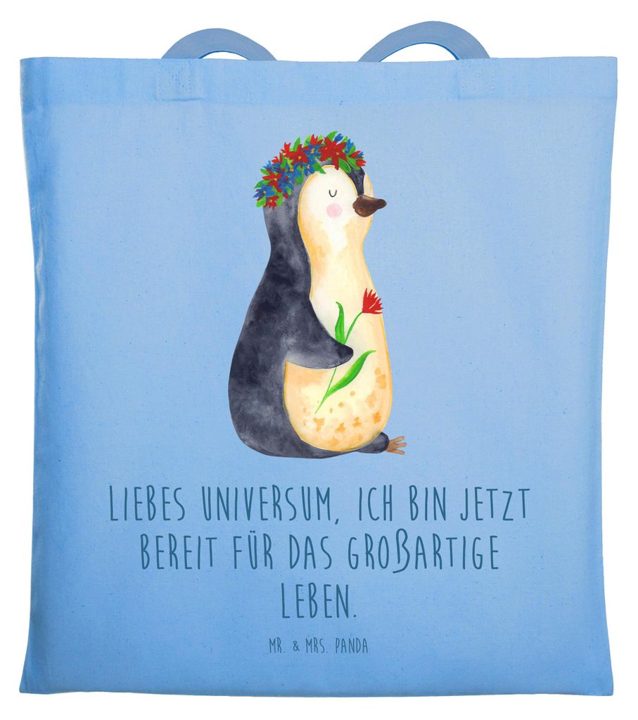 Mr. & Mrs. Panda festivaltasche Pinguin Blumen - Sky Blue - Geschenk, Einkaufstüte, Tote Bag, Motivation, Laptoptasche, Stoffbeutel, Leben, Positi...