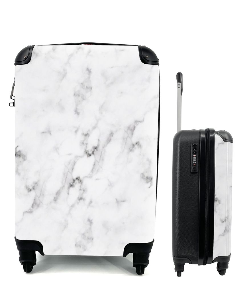 MuchoWow Koffer Handgepäck Trolley Rollkoffer Kleine Reisekoffer mit 4 Rollen - Marmor - Luxus - Weiß - Grau - Marmoroptik - Cabin Size < 55x40...