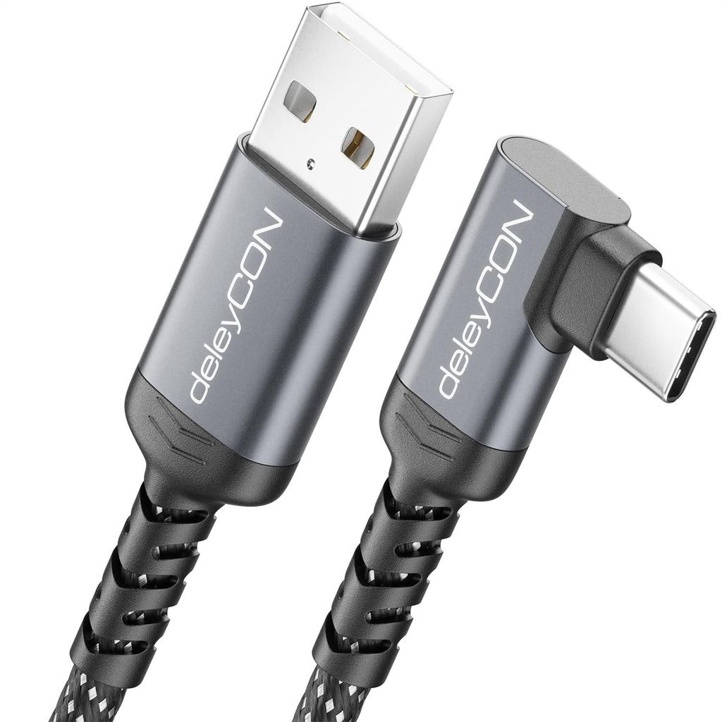 deleyCON 0,5m USB-C Kabel 90° USB-A auf USB-C Ladekabel Produktbild 