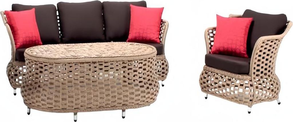 Gartenmöbel Sofa 3 Sitzer Sessel Robuste Garten Braun Garnitur Couchtisch