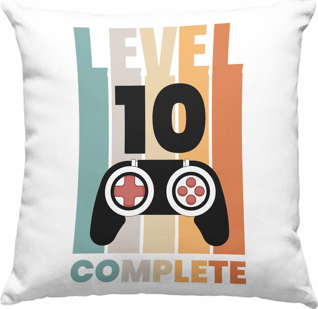 Trendation - 10. Geburtstag Jungen Jungs Deko-Kissen mit Füllung 40x40 10er Gamer Kinder 10. Level Zocker Geschenkidee (Grün)