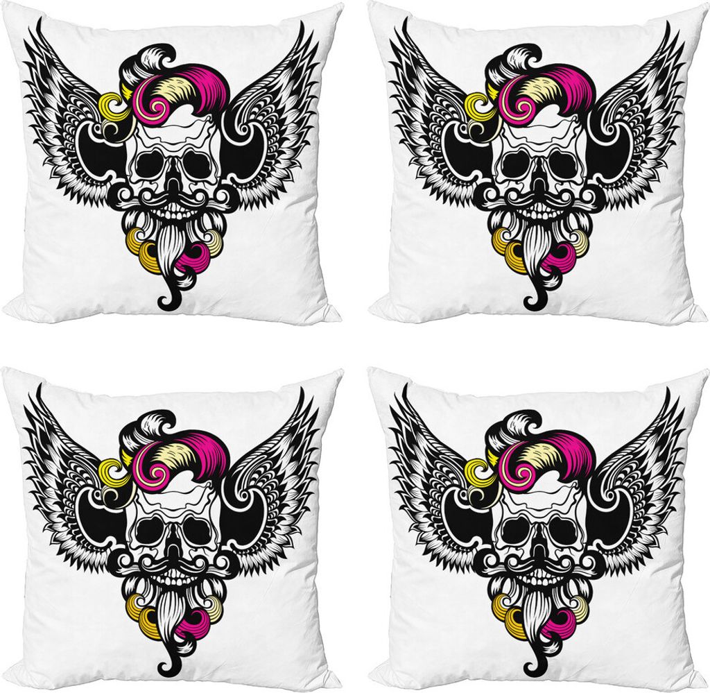 ABAKUHAUS gotisch Kissenbezug Set (4 Stück), Verrücktes Design Schädel, Moderner Doppelseitiger Digitaldruck, 40 cm x 40 cm, Magenta Gelb