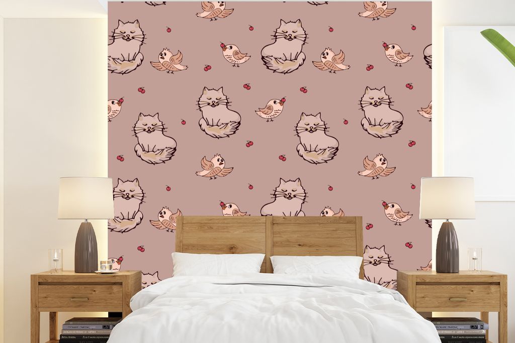 MuchoWow Fototapete für Wohnzimmer oder Schlafzimmer Wandtapete Vinyl Motivtapete Tiere - Kinder - Muster - 240x260 cm - Tapezier Papier