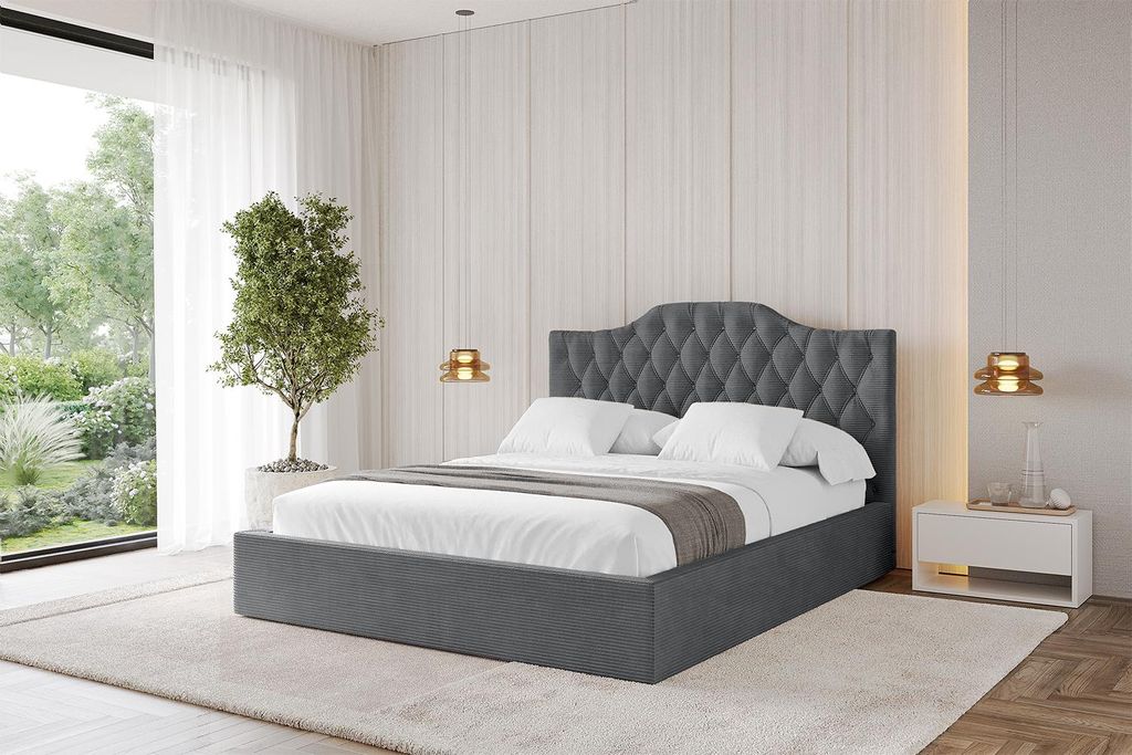 ALTDECOR Polsterbett mit Bettkasten - FALIO - 200x200 Dunkelgrau - Bett ohne Matratze - Doppelbett mit Stauraum und Latternrost - Boxbett mit Kopfteil