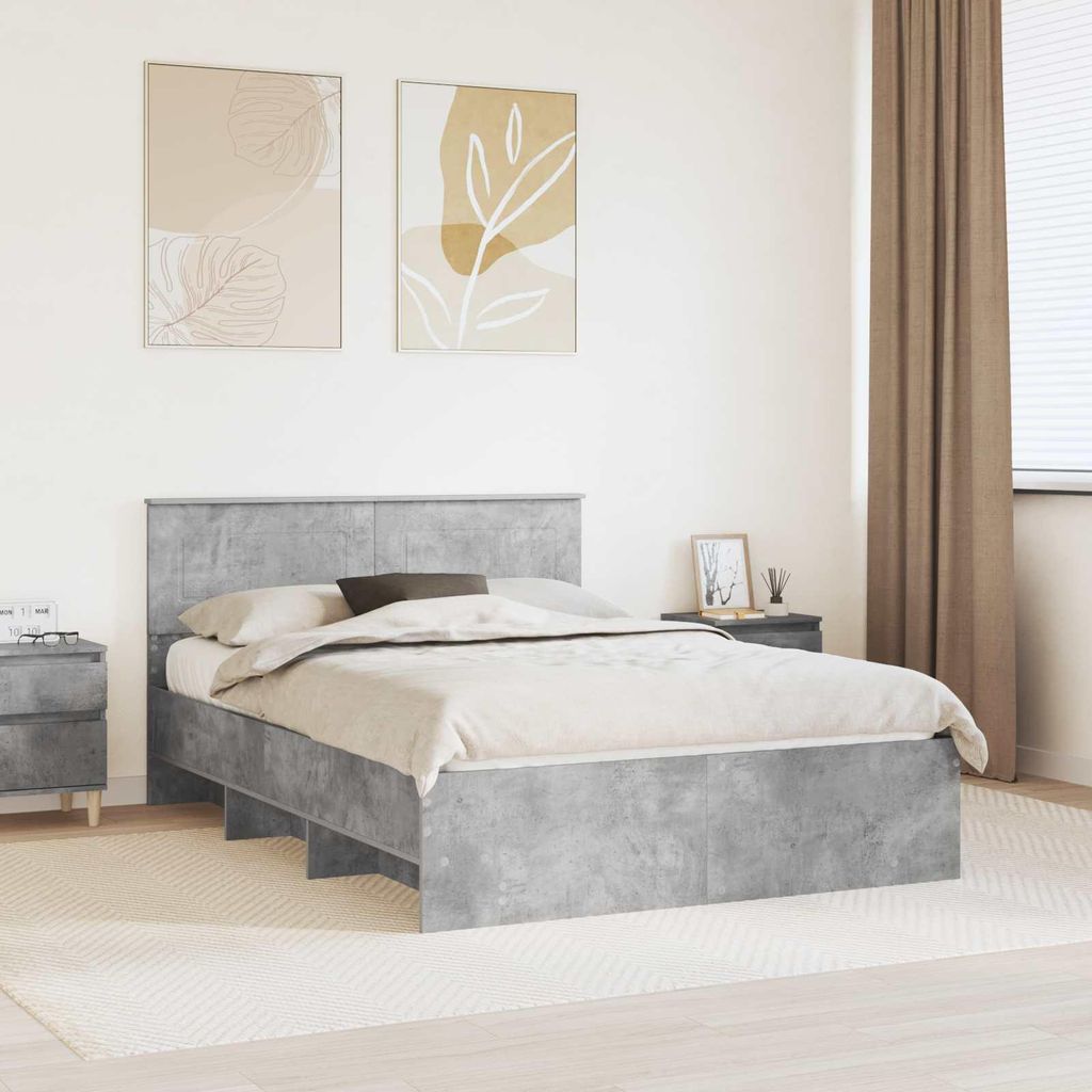 "Schlussverkauf" Doppelbett - Bettgestell 2 PLACES - mit Kopfteil - Beton Grau 140x200 cm Holzwerkstoff C4394